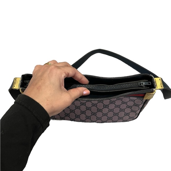 GUCCI Sherry Line Shoulder Bag Navy PVC Leather Purse - Picture 5 of 10